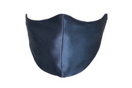 Midnight blue silk face covering, reusable and washable, designed for comfort and protection.
