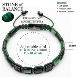 Green Tiger Eye voor heren, zwarte onyx platte kralenarmband
