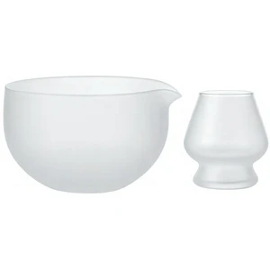 Set matcha kom met bezemhouder, borosilicaatglas 450 ml met tuit