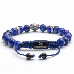 Bracciale Da Uomo In LAPISLAZZULI Con Testa LEOPARDO in Argento