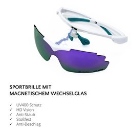 SUNUP Set Magnet-Sport-Sonnenbrille Matt weiß /  Full Revo Purple