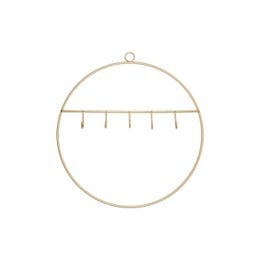 A round metal ring with a hook, available in sage green, gold, and stone colors, measuring 30 cm in diameter. This decorative item can be used for hanging or displaying various objects.