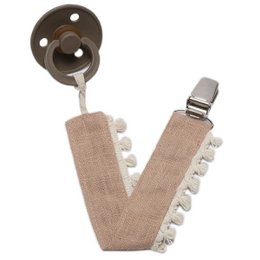 Pacifier holder BOHO LEO Powder - Beige pacifier clip with a boho-inspired leopard print design, featuring a soft, textured material and a metal clip for secure attachment.