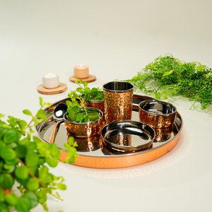 Puur koperen Thali eetgerei set met RVS binnenkant