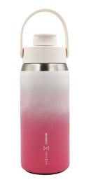 Cherry blossom gradient thermal canvas water bottle, insulated drinkware with handle, pink ombre design.