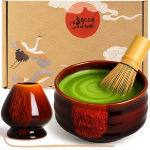 Matcha Set 4-tlg. - Teeschale Chawan, 80er Matchabesen, Halter & Löffel