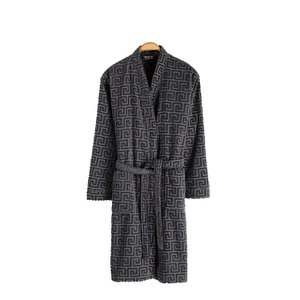 BOHORIA® Premium Bademantel Jacquard mit Kapuze aus 100% Baumwolle | Obsidian