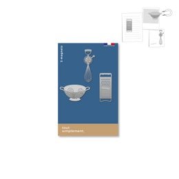 Set of 3 silver-colored kitchen metal magnets in a card, suitable for holding notes or recipes on a refrigerator.