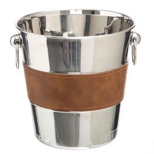 Luxuriöser Champagner-Weinkühler – Edelstahl – Leder – Ø 20 x H 20 cm