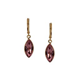 Elegant drop earrings featuring marquise-cut purple crystals in a gold-tone setting.