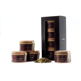 This 4-piece gift set contains a variety of premium teas, including black, green, and herbal blends. The set features a sleek, modern design with a dark color scheme.