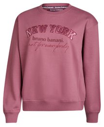  A cozy, oversized women's sweatshirt in a soft, dusty rose color. Features the text "NEW YORK" printed in a distressed style on the front.