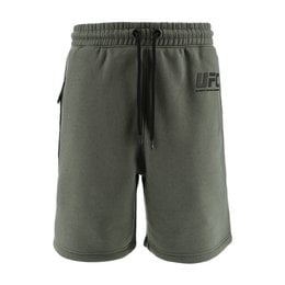 Olive green athletic shorts with UFC logo, suitable for training and MMA activities. Made of comfortable, stretchy material in sizes S to XXL.