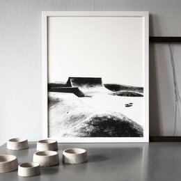 Concrete Landscape I – screen print, a black and white wall art print featuring a minimalist landscape with a concrete structure.