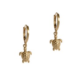 Small gold or silver hoop earrings with a textured shell charm pendant.