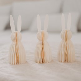  Small beige paper bunny rabbit ears Easter decoration set, natural wood base