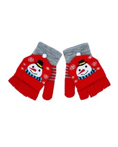 Fäustlinge/Halbhandschuhe - Rot mit Schneemännern
