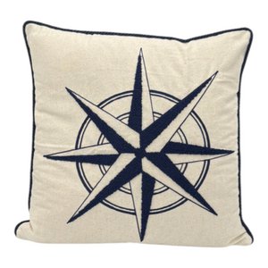 Decoratief kussen met punch -borduurwerk - Marine - windroos - 43 x 43 cm