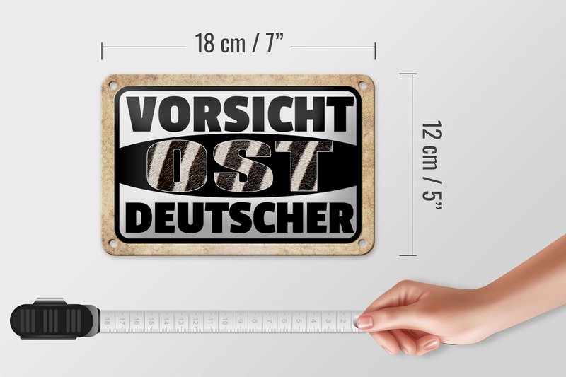Tin sign saying 18x12cm Beware East German decoration