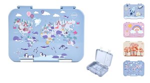 JENARD® lunchbox, bentobox, lunchbox, snackbox voor kinderen - blauw/wereldkaart met dieren