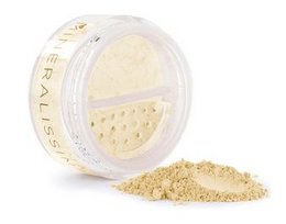 Mineral foundation in a light yellow shade, with a smooth, creamy texture for natural coverage.