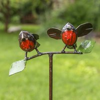 Zimba-Arts METAL COUPLE BABY ROBIN ON STICK LEAVES