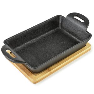 LUXE Mini cast iron casserole dish on a board 19x11x3cm rectangle 280ml