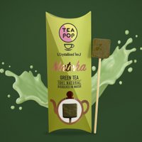 Matcha-Grüntee am Stiel! / Kristallisierter Tee löst sich in Wasser auf / Tablett mit 20 Stäbchen