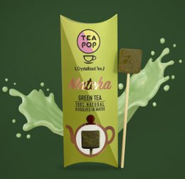  Matcha green tea on-a-stick, crystallized tea that dissolves in water, 20 sticks per tray, tea-flavored product.