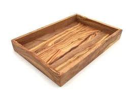 Rectangular olive wood serving tray, 32 cm long, with a natural wood grain finish.