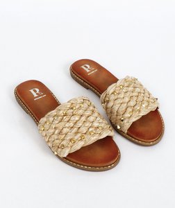 Sol - Embellished Straw Mule Sandals