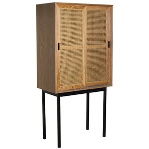 HOUT/RIETEN BORD MET DEUR EN PLANKEN+METALEN POTEN 76X40X154CM, ASH+DM LL68318