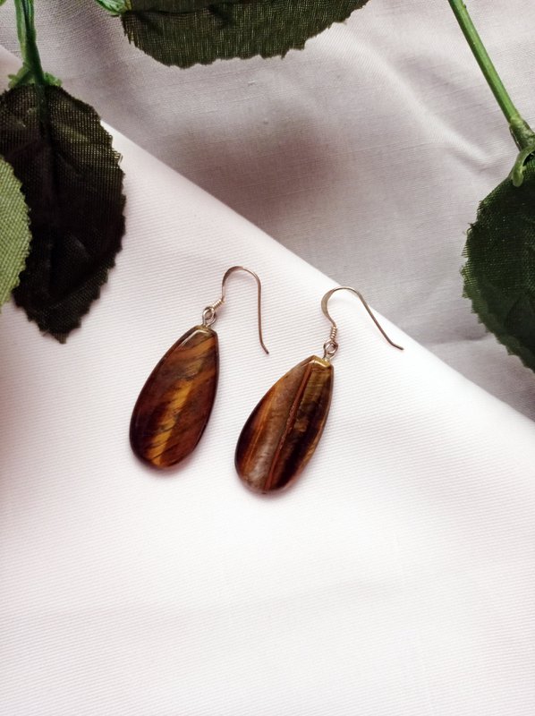 Boucles d'oreilles en argent sterling Tiger Eye, Tiger Eye Teardrops, Tiger Eye Drop Boucles d'oreilles, Boucles d'oreilles en pierres précieuses | par nlanlaVictory