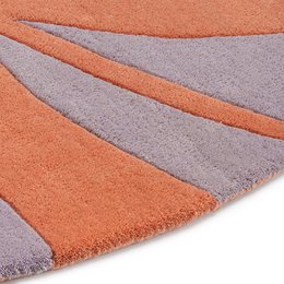 Wool Rug Round 120 cm Leaf Lavender Salmon