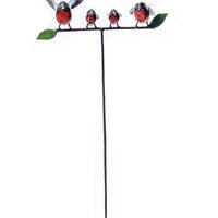 Zimba-Arts METAL ROBIN FAM OF 4 ON STICK LEAVES