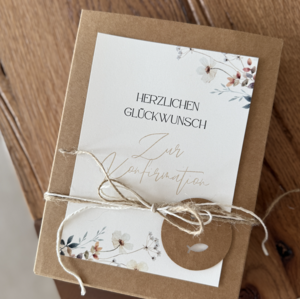 Gift box for confirmation with loop, trailer and bag for money gift copy