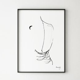 Minimalist line art print of a woman's silhouette. Monochrome abstract wall art suitable for modern home decor.
