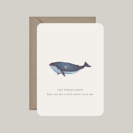  Get well soon card with whale illustration, beige envelope, minimalist design, greeting card