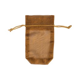  "Small chiffon gift bag, brown organza pouch with drawstring, available in multiple colors including yellow, red, blue, green"