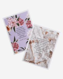 A set of two A4 posters featuring floral designs and inspirational text. The posters have a soft, pastel color palette and include elements like makeup brushes, lipstick, and crystals.
