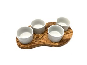 Servierbrett für Dips inkl. 4 Porzellanschälchen