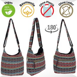 Sunsa hobo tas. Gestreepte geweven katoenen buideltas. Dames/meisjes schoudertas met verstelbaar hengsel. Lichtgewicht grote stoffen tas met ritssluiting.