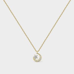  Gold necklace with moon and star zircon pendant