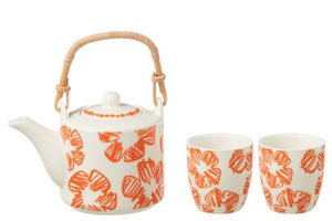 J-Line Set 3 Teekannen Set Blumen Box Keramik Orange