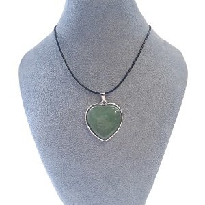 Damenhalskette (Leder) mit Herz aus Aventurin