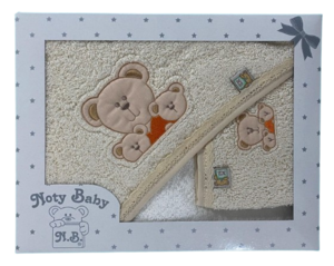 Set mit Kapuzenhandtuch und Badehandschuh für Babys