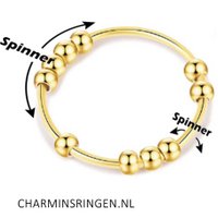 R1062 Classic Anxiety Fidget Ring 10 Balletjes Goudkleurig