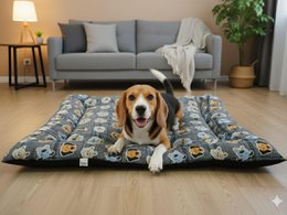 Semi-waterproof pet bed, checkered plaid pattern, blue green brown, large dog cat mattress, breathable comfortable cushion.