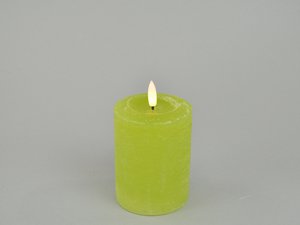 LED-Kerze, 07 dkl-lind-grün, D7,6xH10cm,remote/off/timer-6Std, FB optional, 2xAA