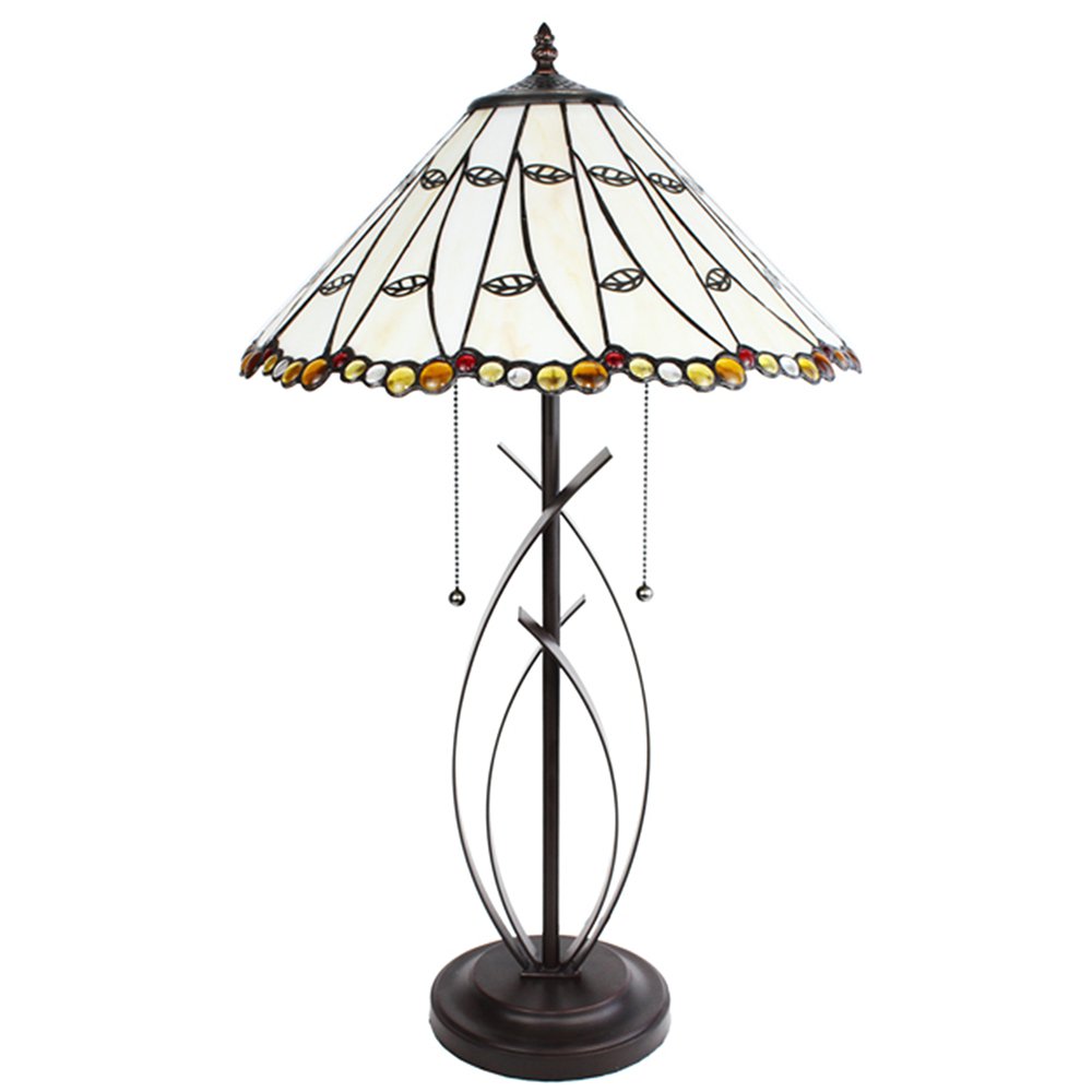 Tiffany Tafellamp Ø 41x68 cm Beige Glas Tiffany Bureaulamp